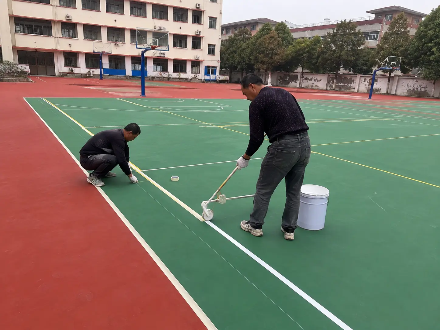 高新区职业技术学校篮球场硅PU运动地坪整体效果